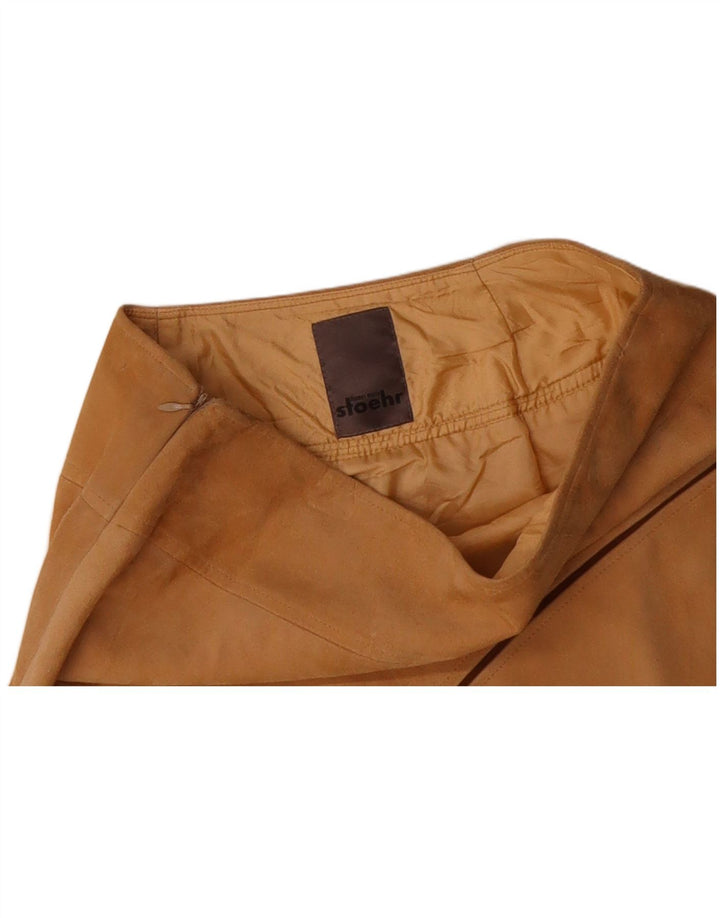 STOEHR Womens Suede Midi Skirt W28 Medium Beige Striped Leather