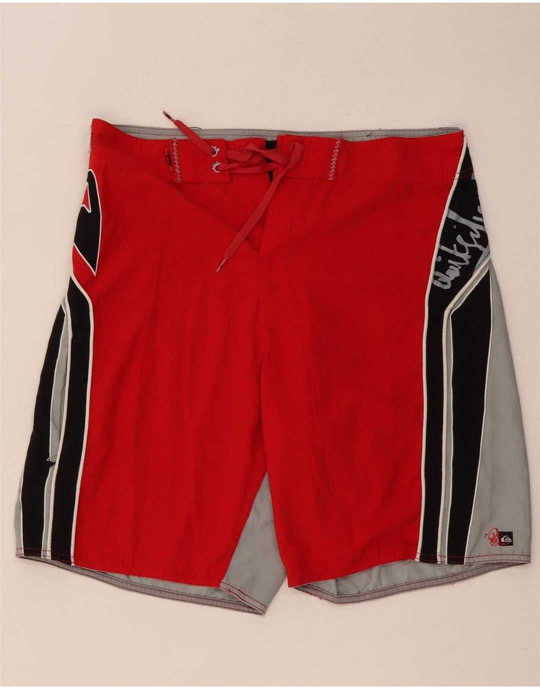 Męskie spodenki kąpielowe QUIKSILVER z grafiką, duże, czerwone, poliestrowe z blokami kolorów