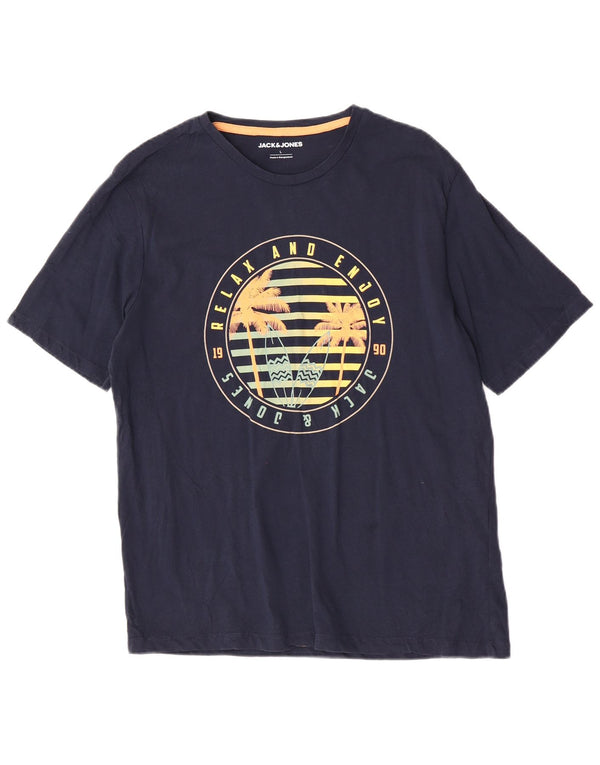 Męski T-shirt z grafiką Jack & Jones, duży, granatowy, bawełniany