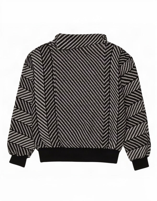 Sweter damski w stylu vintage z wywijanym dekoltem UK 12, bawełniany w średnie czarne paski