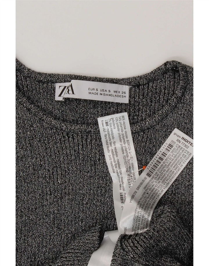 Damska krótka bluzka Zara Top UK 8 Small, srebrna, nakrapiana wiskoza