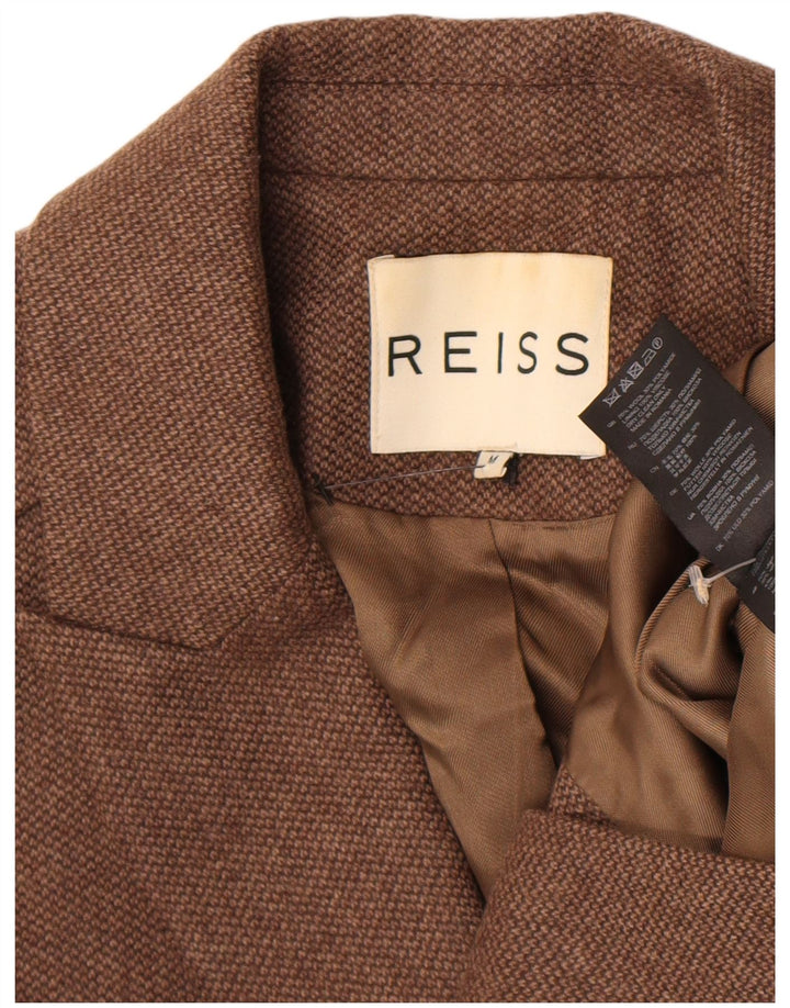 Damska marynarka zapinana na 1 guzik Reiss UK 12 Średnia brązowa wełna