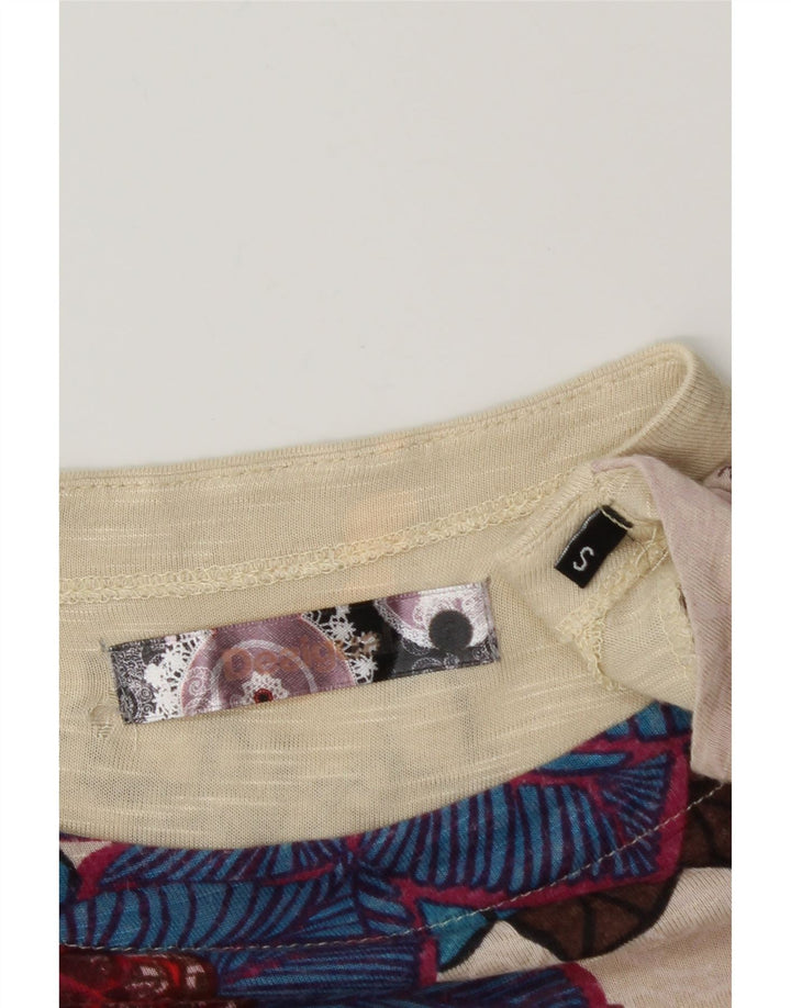 Damski graficzny top DESIGUAL z rękawem 3/4, UK 8, mały, wielokolorowy w kwiaty