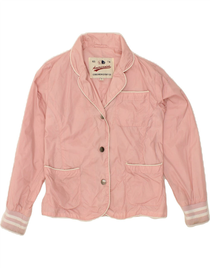 AMERICANINO Girls 3 Button Blazer Jacket 7-8 Years Pink Nylon Vintage Americanino and Second-Hand Americanino from Messina Hembry 