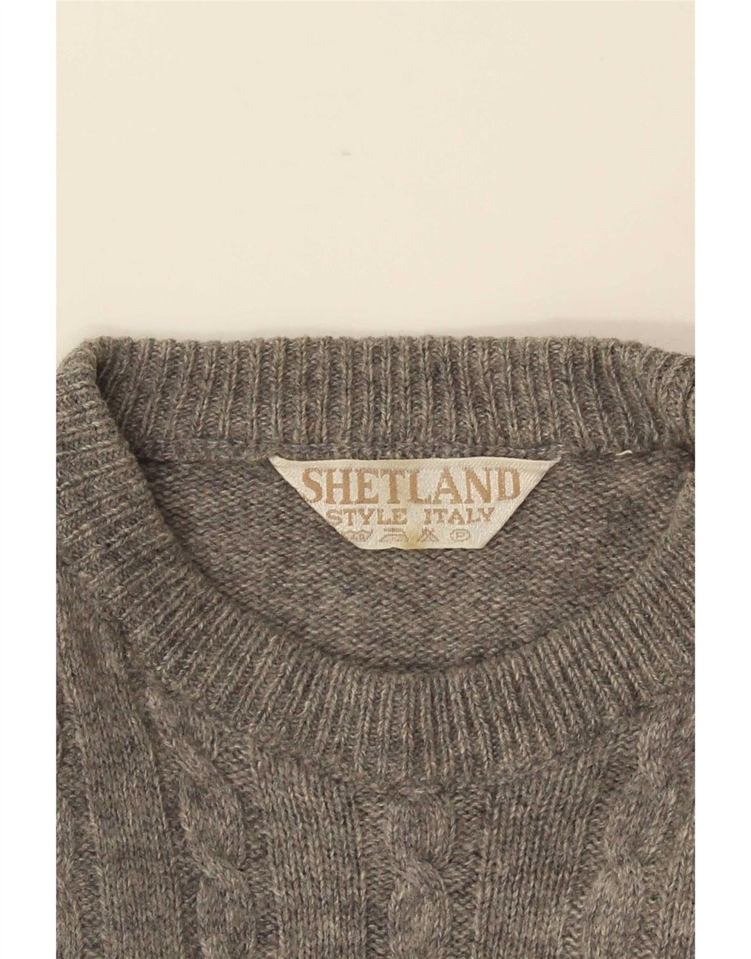 Vintage męski sweter z okrągłym dekoltem, średnioszary, geometryczny wełniany