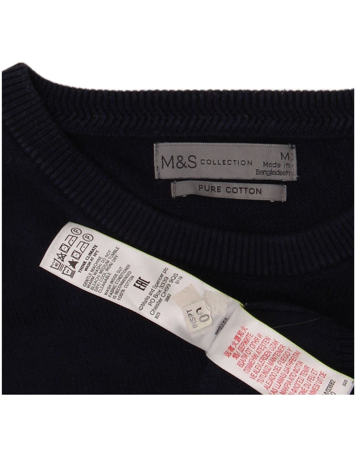 MARKS & SPENCER Męski sweter z okrągłym dekoltem, średni granatowy, bawełniany