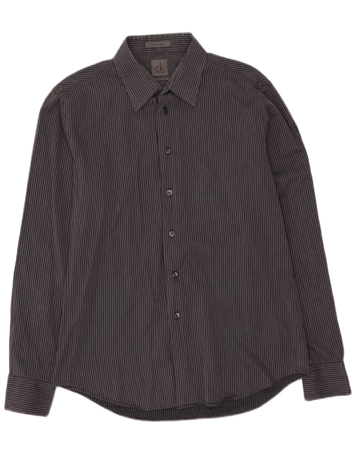 Koszula męska CALVIN KLEIN o dopasowanym kroju, rozmiar 41 16, duża, bawełniana w szare paski