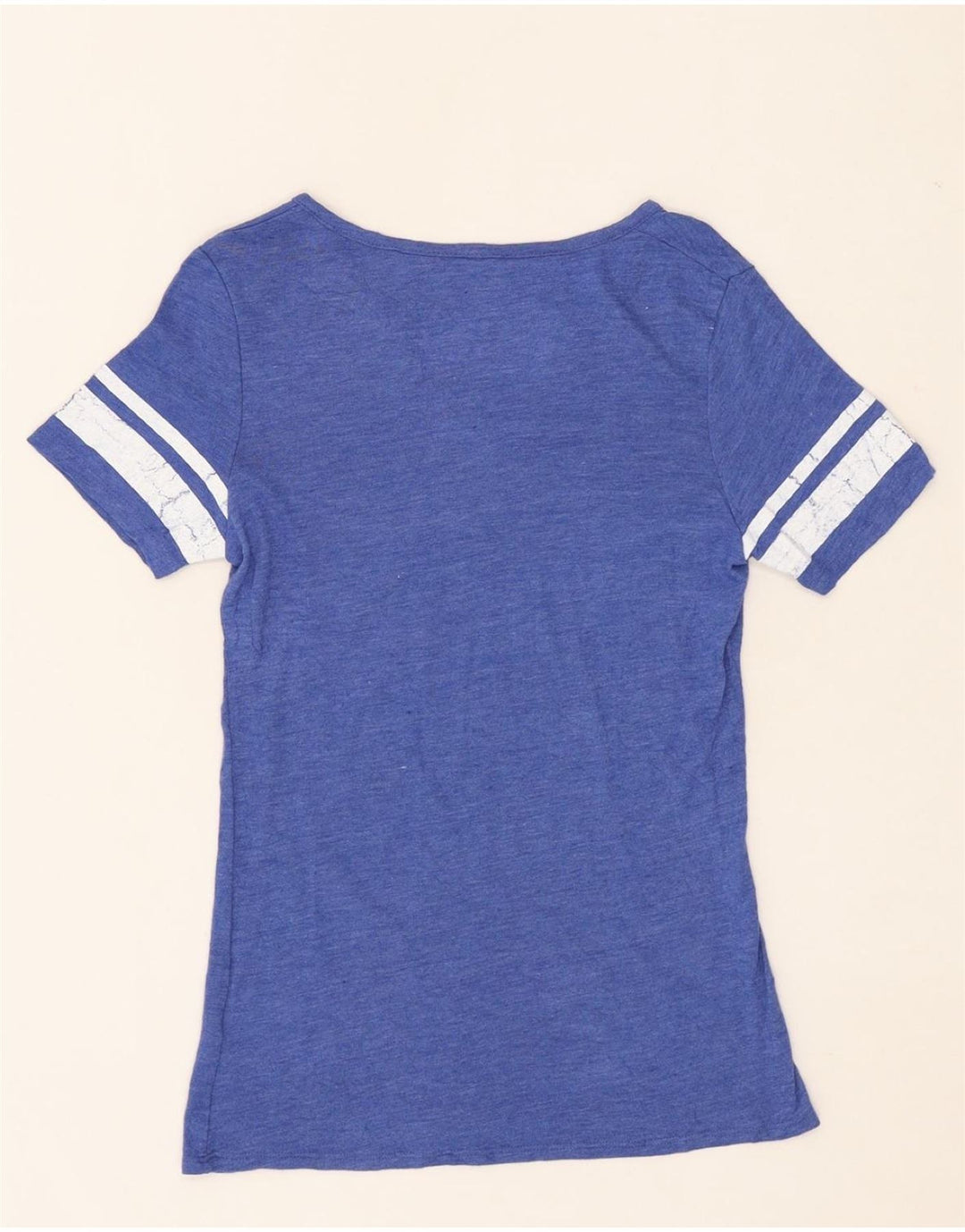 MAJESTIC Womens Graphic T-Shirt Top UK 12 Medium Blue Polyester Vintage Majestic and Second-Hand Majestic from Messina Hembry 