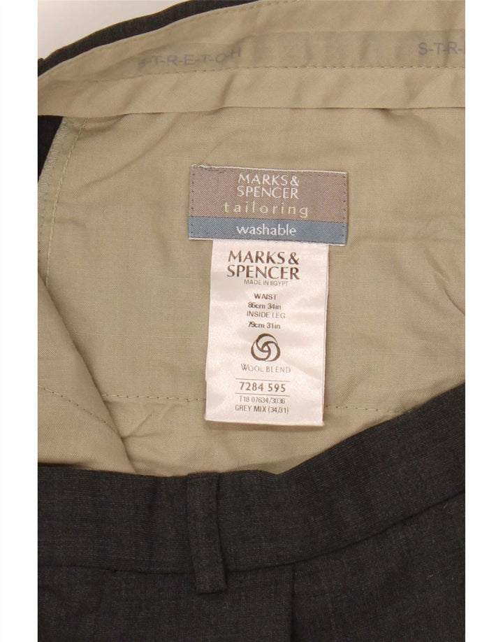 Marks & Spencer Męskie dopasowane spodnie garniturowe W34 L28 Szary poliester