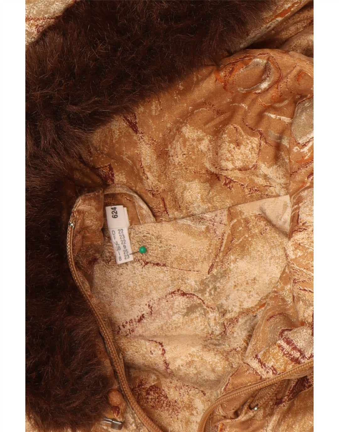 Damski płaszcz wiatrówka z kapturem VINTAGE Rozmiar 22 3XL Beżowy geometryczny