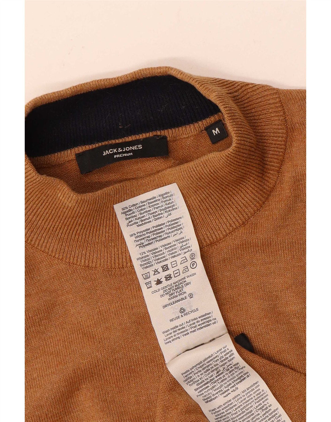 Męski sweter z golfem Jack & Jones, średniobrązowy, bawełniany