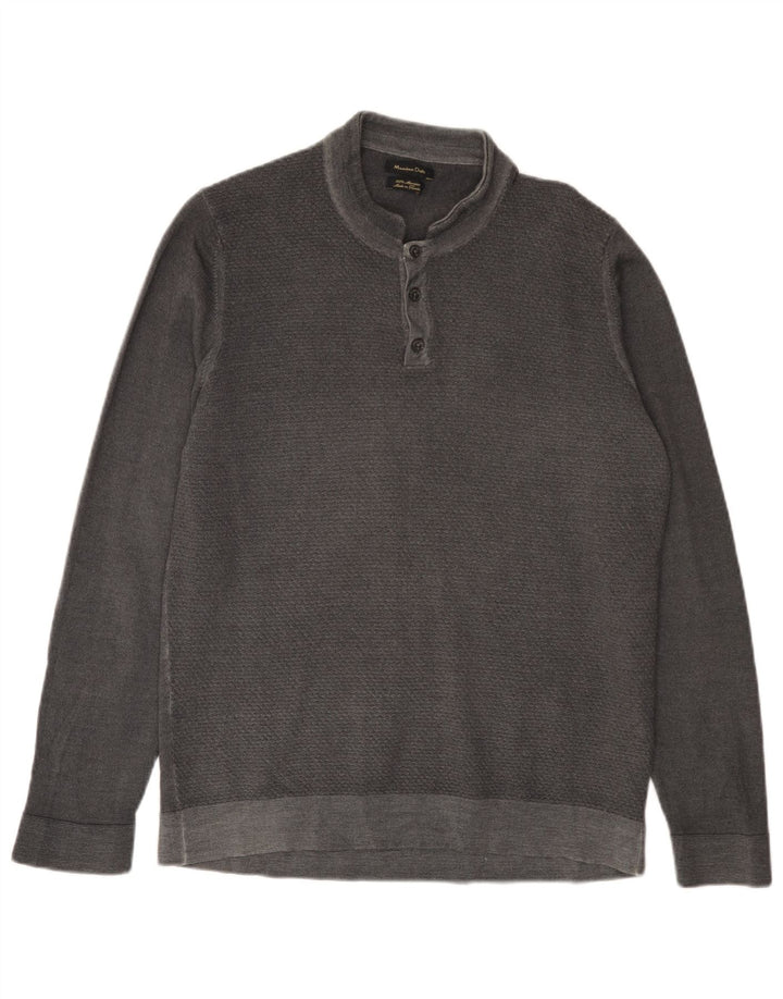 MASSIMO DUTTI Męski sweter zapinany na guziki, 2XL, szara wełna merynosów