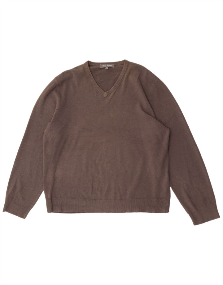 MARKS & SPENCER Męski sweter z dekoltem w kształcie litery V XL, szary akryl