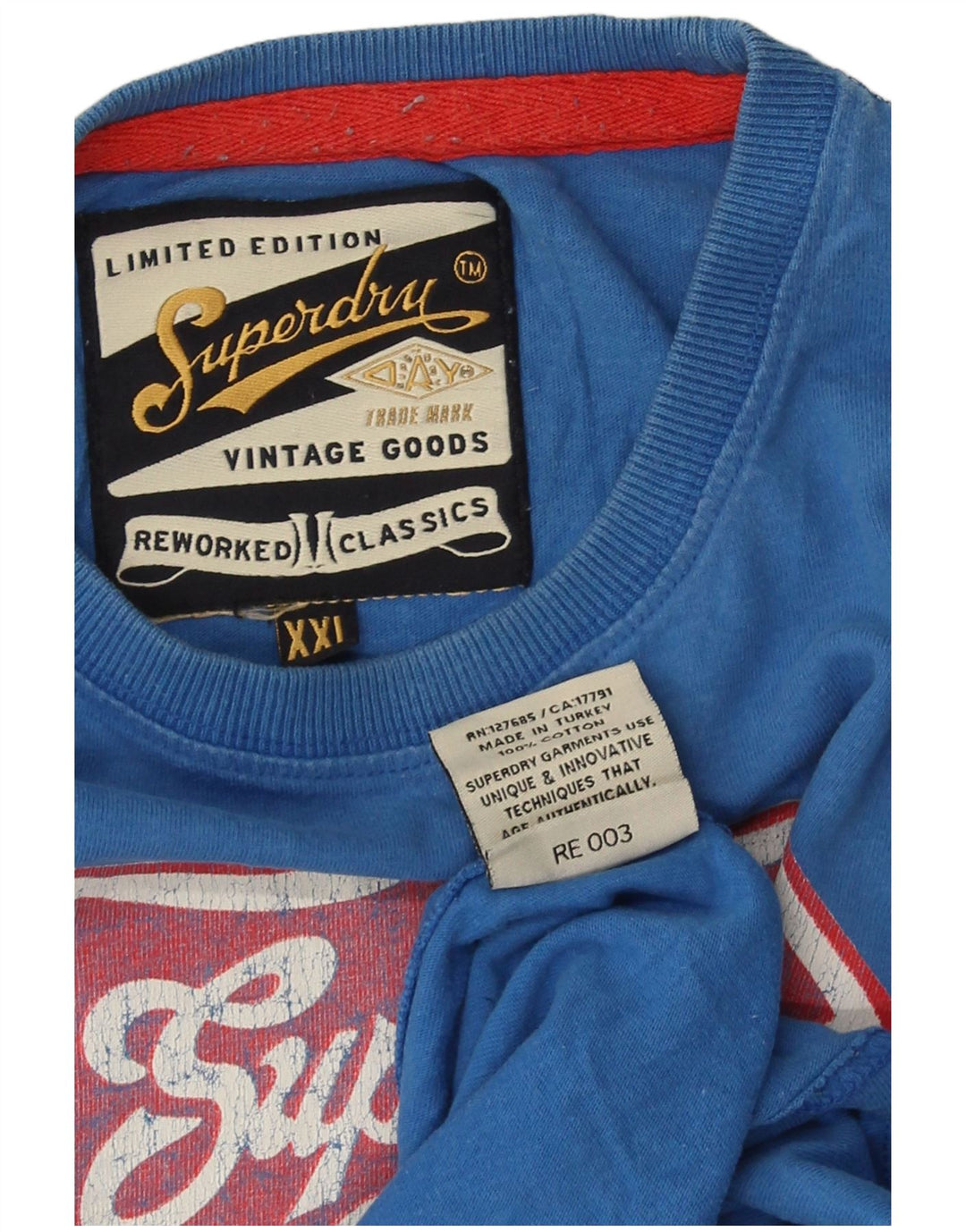 Męski T-shirt Superdry z grafiką, 2XL, niebieska, bawełniana