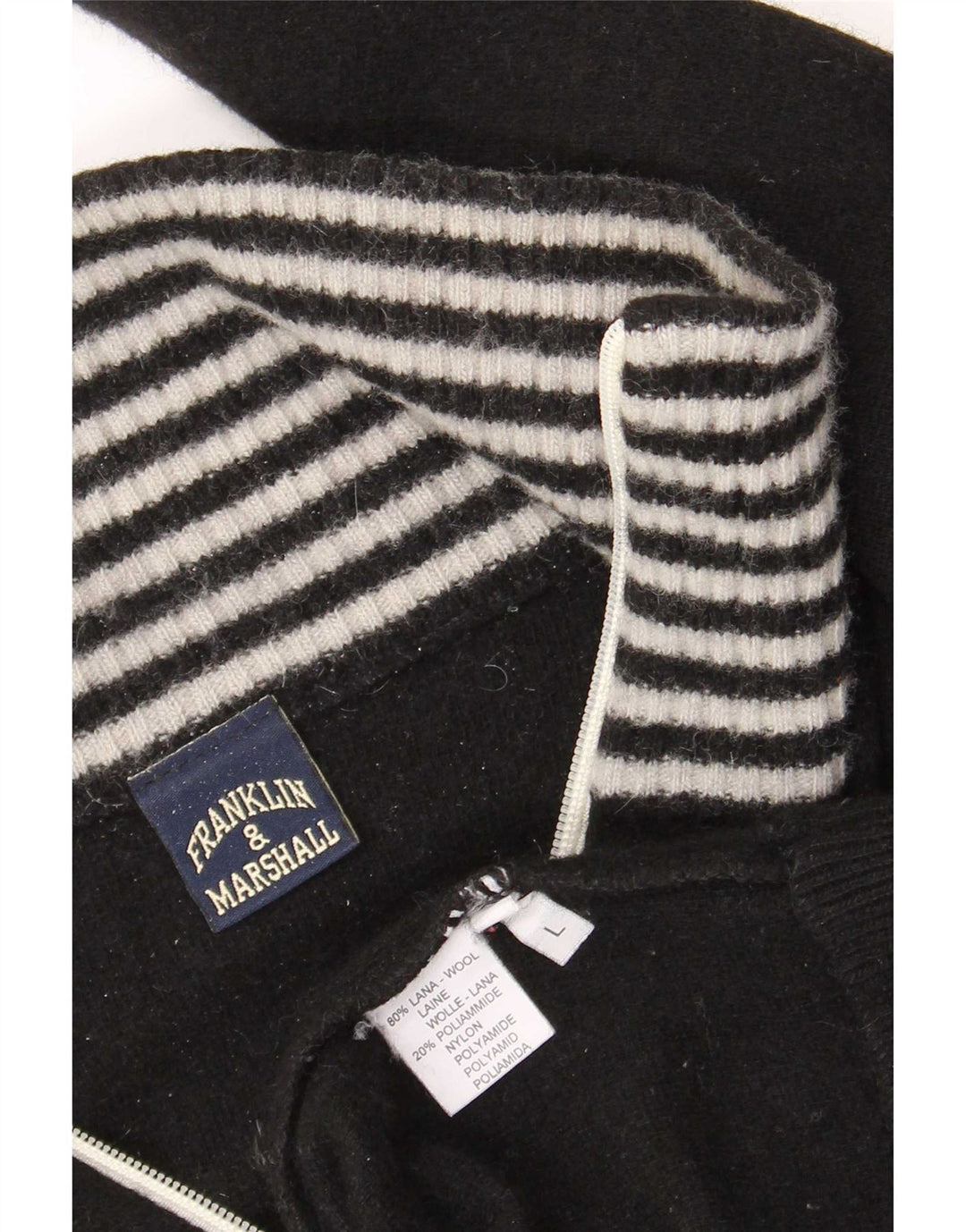 Męski sweter z grafiką Franklin & Marshall, duży, wełniany w czarne paski