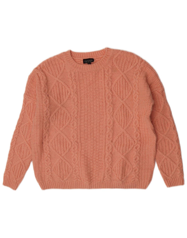 Topshop Damski sweter oversize z dekoltem w łódkę UK 6 XS Różowy akryl