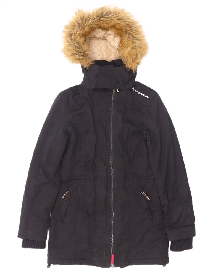 Damska kurtka Sherpa Parka z kapturem Superdry UK 10, mała, granatowa, poliester