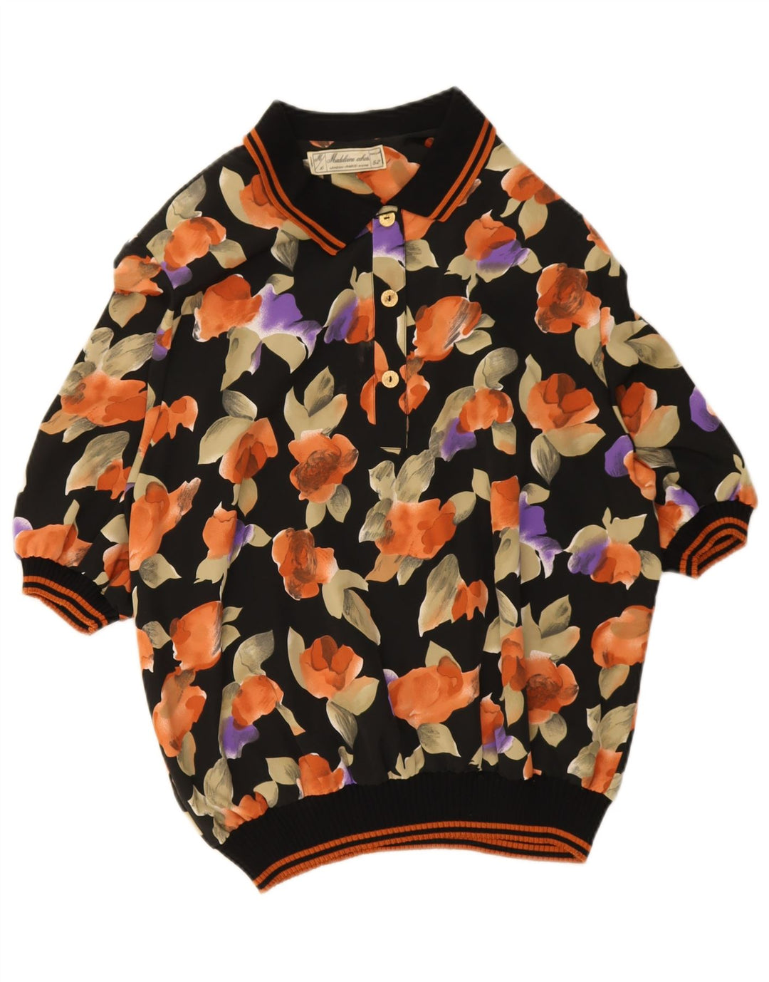 Damska koszula pulowerowa w stylu vintage IT 52 2XL w kolorze czarnym w kwiaty