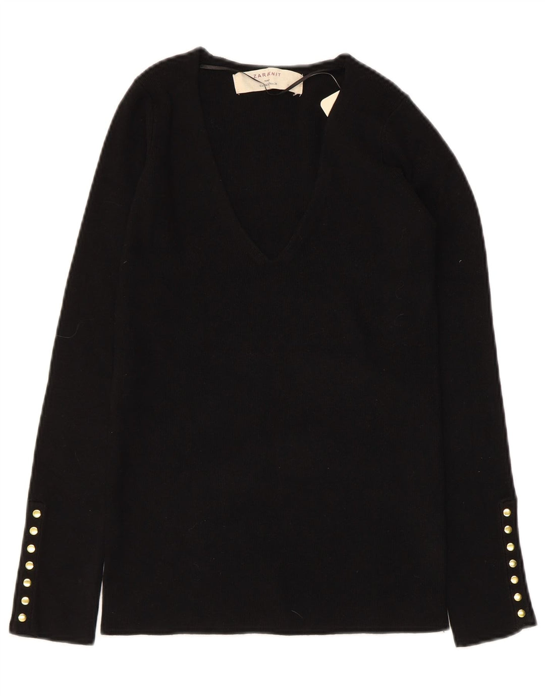 Damski sweter ZARA z dekoltem w kształcie litery V UK 12 Średni czarny sztuczny jedwab