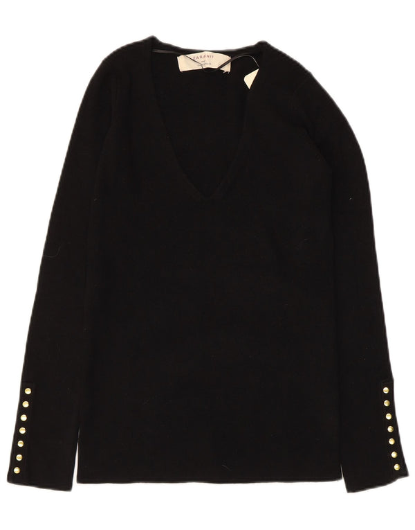 Damski sweter ZARA z dekoltem w kształcie litery V UK 12 Średni czarny sztuczny jedwab