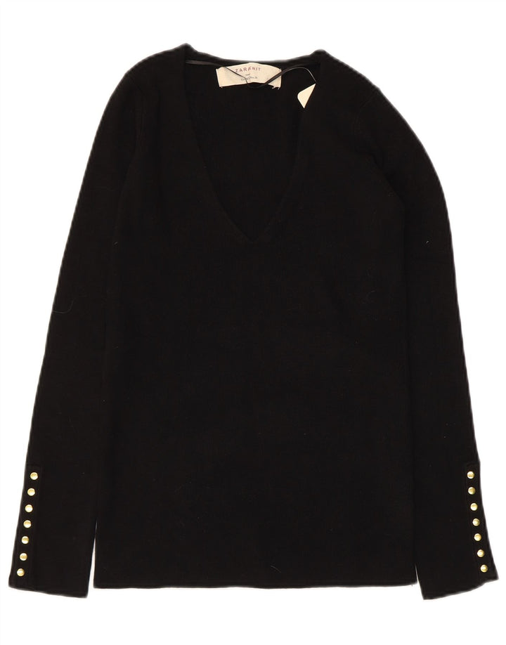 Damski sweter ZARA z dekoltem w kształcie litery V UK 12 Średni czarny sztuczny jedwab