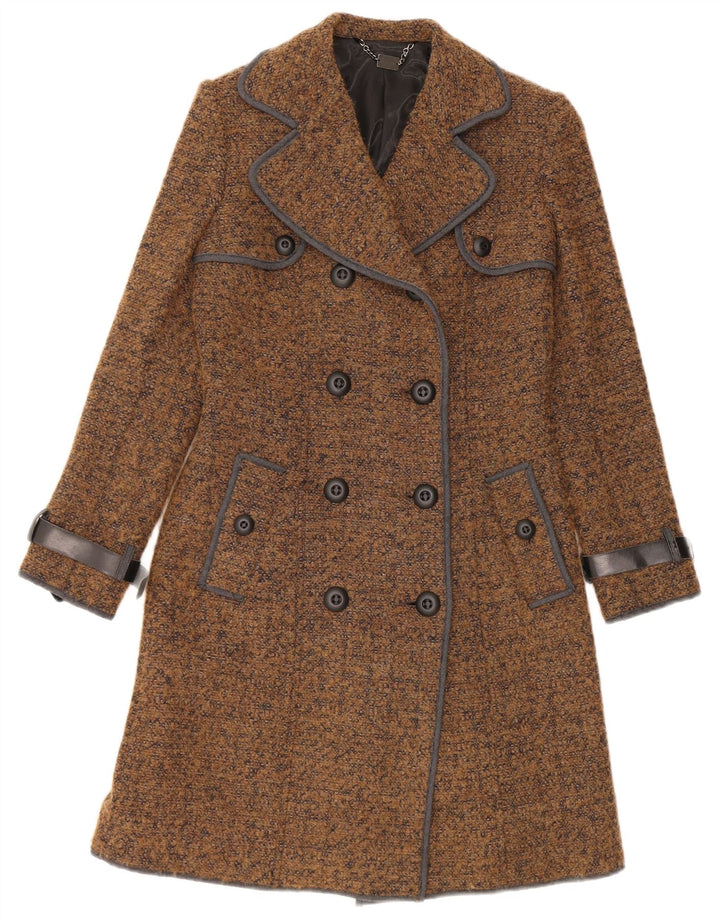 Damski dwurzędowy płaszcz Tenax IT 40 Mała brązowa bawełna w plamki