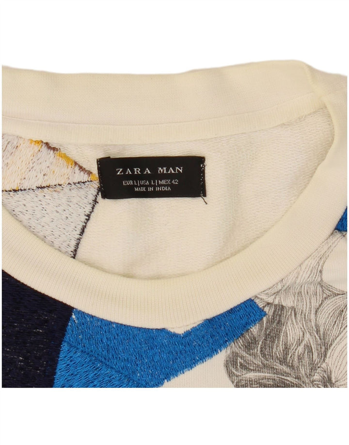 Męski sweter z grafiką Zara, duży, biały