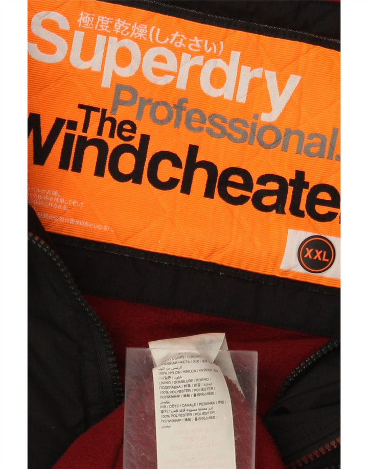 SUPERDRY Męska kurtka przeciwdeszczowa z kapturem The Windcheater Graphic UK 44 2XL czarna