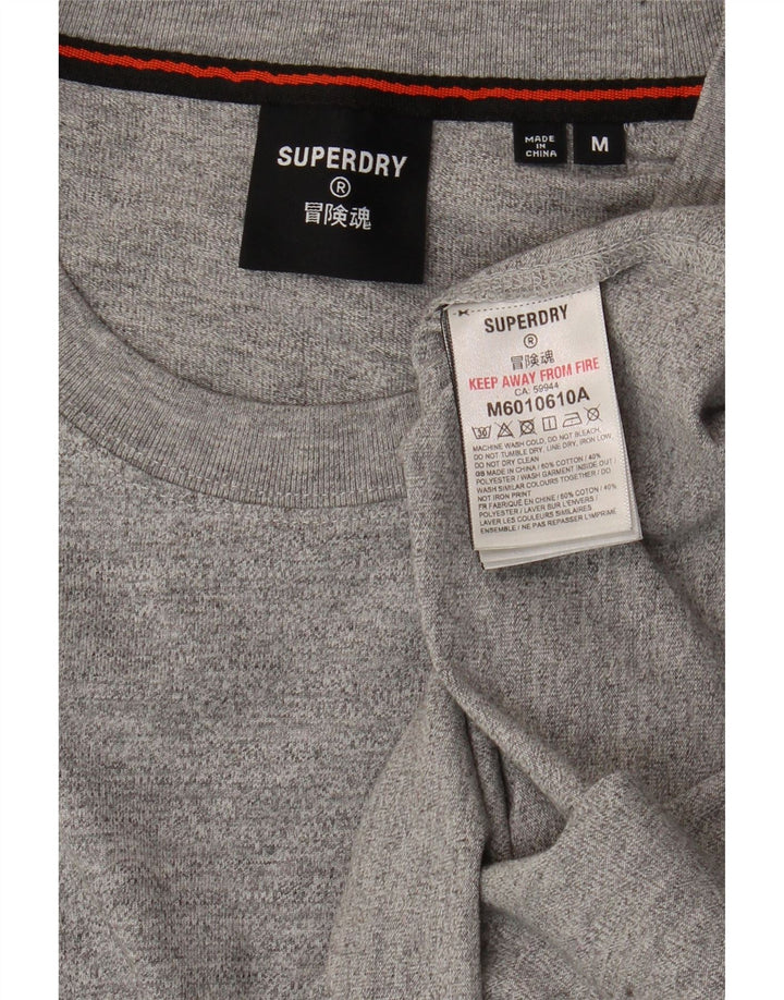SUPERDRY Męski graficzny top z długim rękawem, średnioszary, bawełniany w cętki
