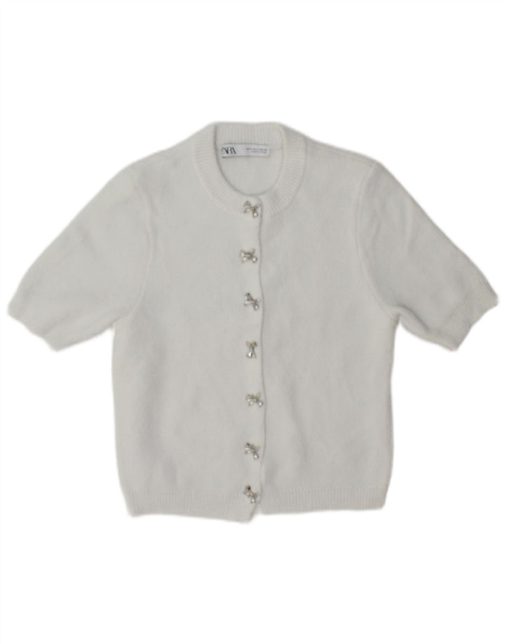 Damski sweter rozpinany z krótkim rękawem Zara UK 10 Small White Poliamid