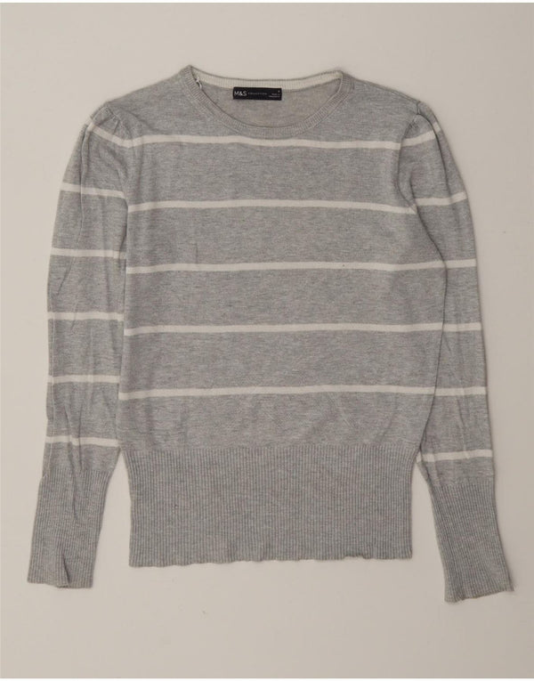 Marks & Spencer Damski sweter z okrągłym dekoltem, UK 8, w małe szare paski