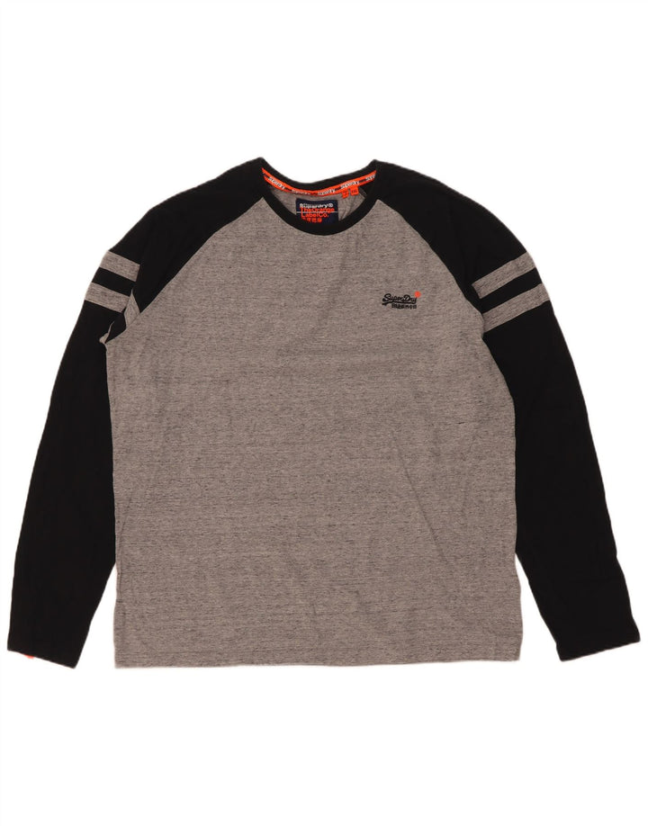 Męski top Superdry z długim rękawem 2XL, szara, bawełniana w bloki kolorów