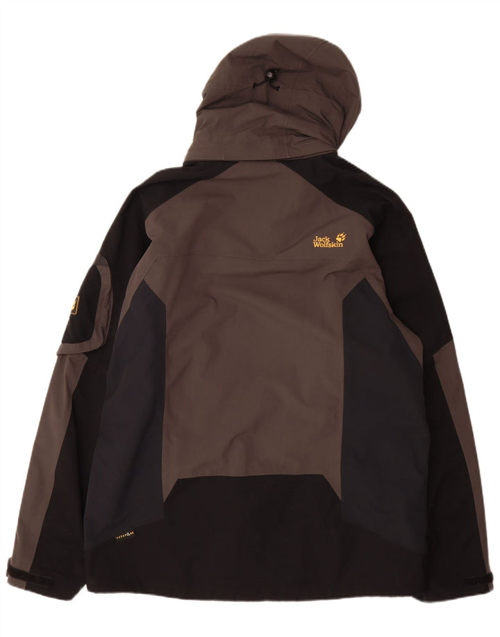 Męska kurtka przeciwdeszczowa Jack Wolfskin UK 40/42, duży szary poliamid z blokami kolorów