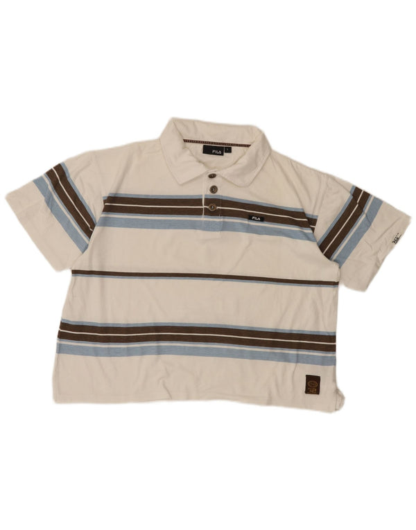 Damska koszulka polo Fila Oversize UK 16, duża, bawełniana w białe paski