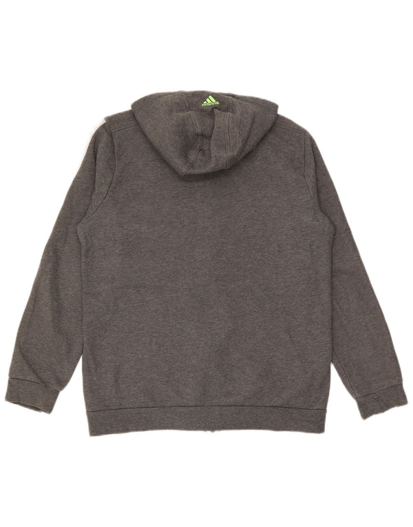Adidas Boys Graphic Zip Hoodie Sweater 15-16 Years Grey Cotton