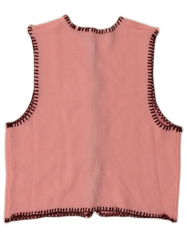 Damski sweter rozpinany bez rękawów w stylu vintage, UK 6 XS, różowy akryl