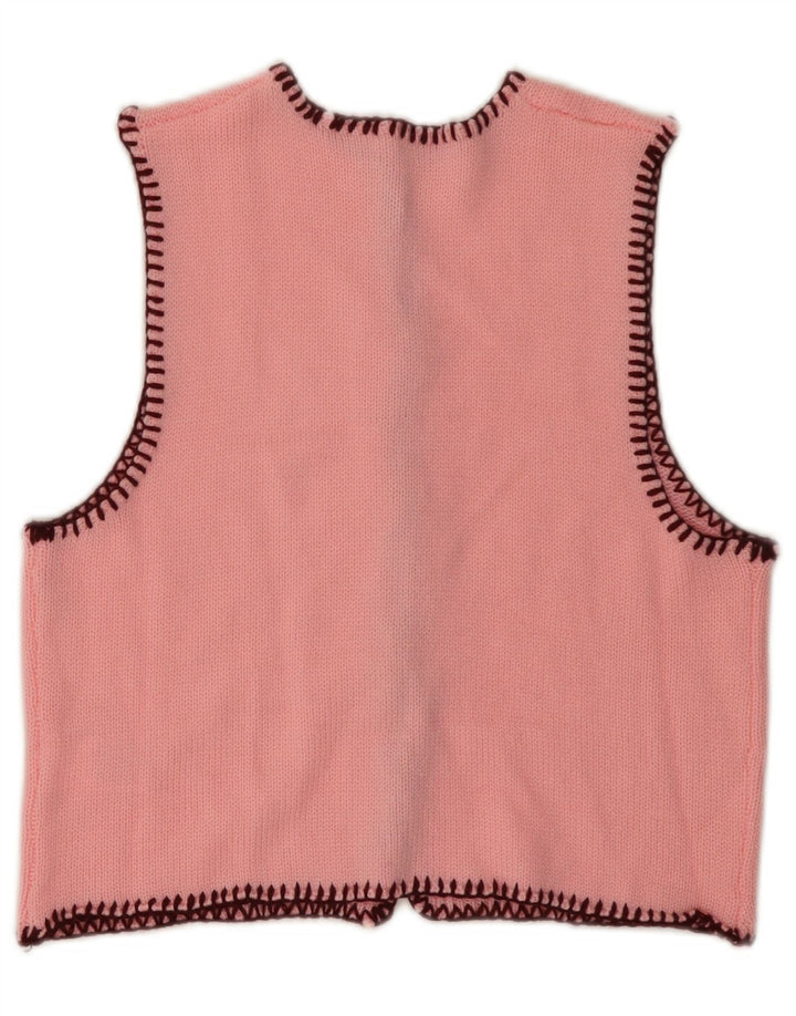 Damski sweter rozpinany bez rękawów w stylu vintage, UK 6 XS, różowy akryl