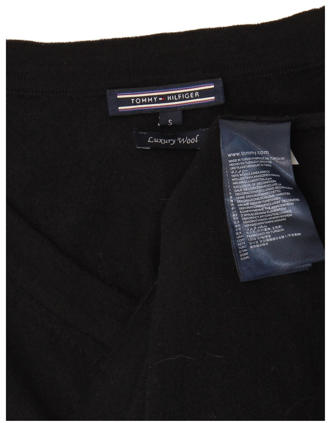 Sweter damski Tommy Hilfiger z dekoltem w kształcie litery V, UK 10, mała czarna wełna