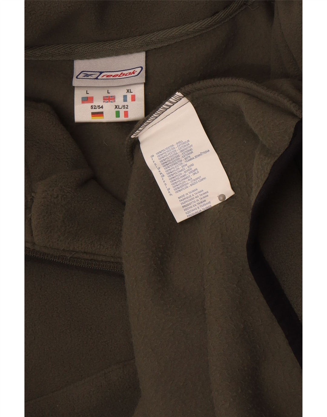 Męski sweter Reebok z zamkiem błyskawicznym, dużym poliestrem w kolorze khaki