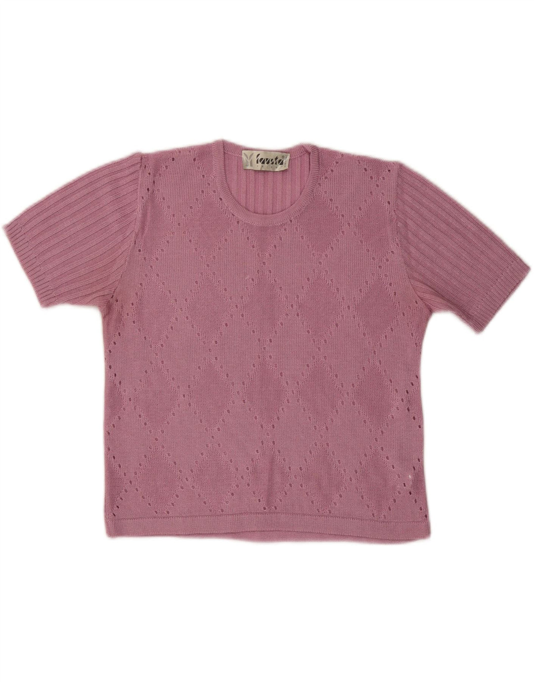 Sweter damski FAUSTA z krótkim rękawem i okrągłym dekoltem UK 10, mały, różowy