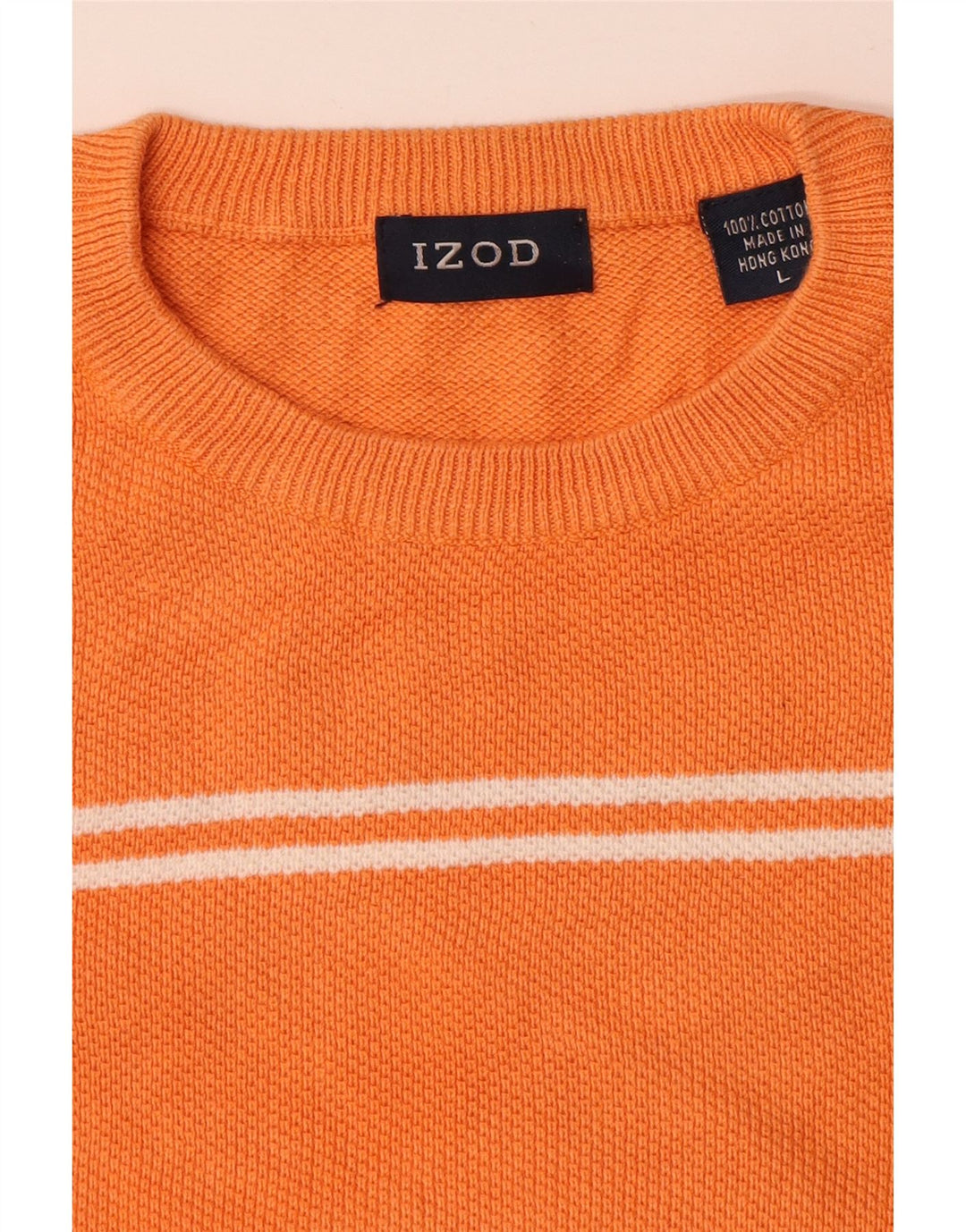 IZOD Męski sweter z okrągłym dekoltem, duży, bawełniany w pomarańczowe paski