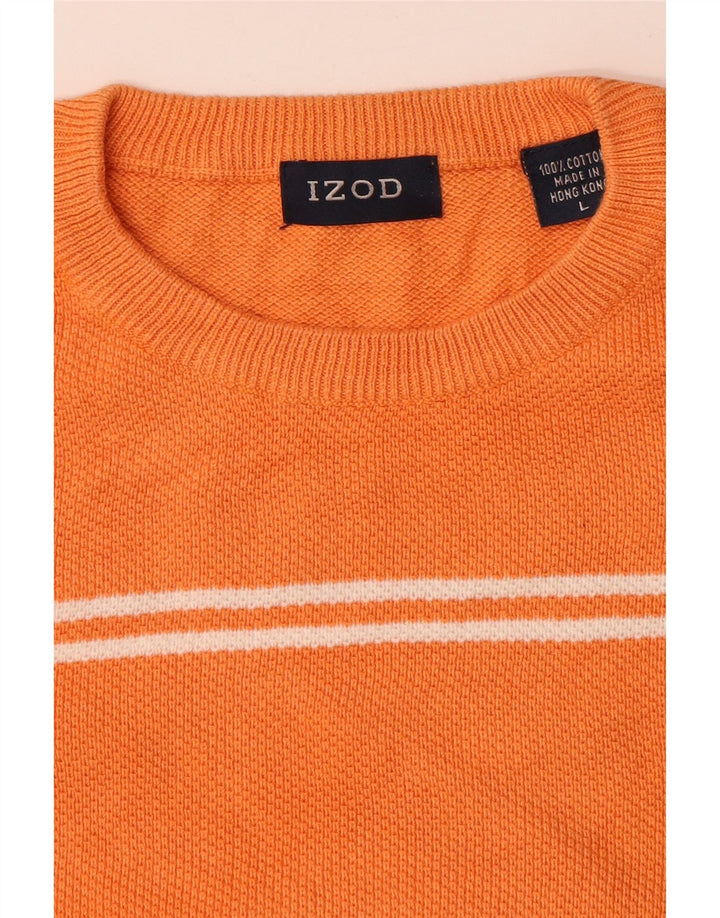 IZOD Męski sweter z okrągłym dekoltem, duży, bawełniany w pomarańczowe paski