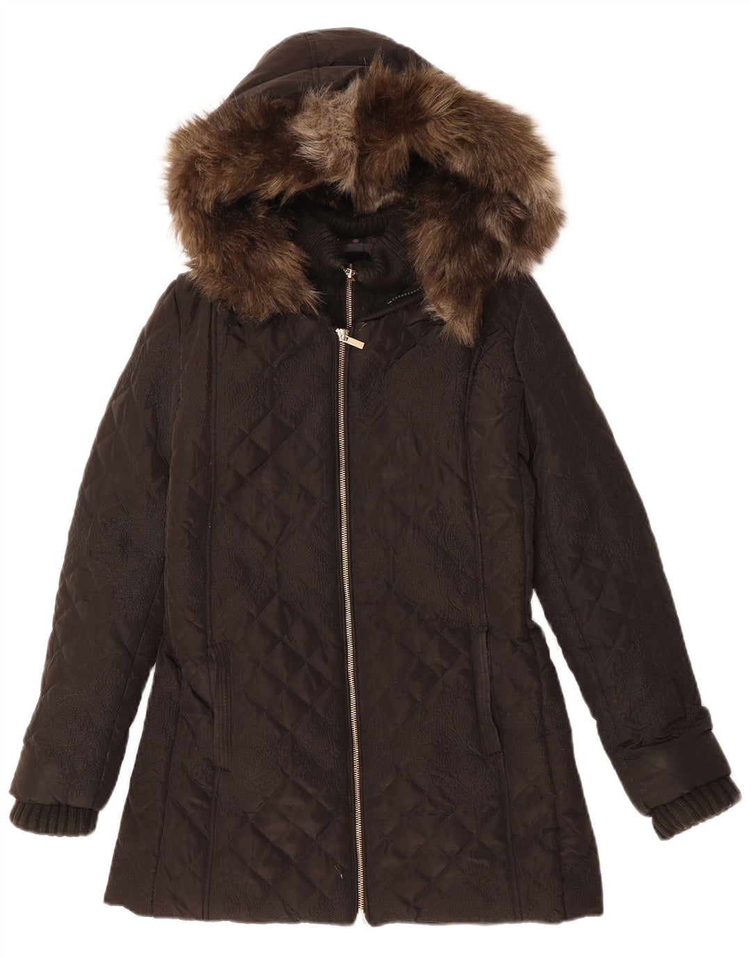 Damska pikowana kurtka z kapturem DESIGUAL EU 38, średnia czarna paisley