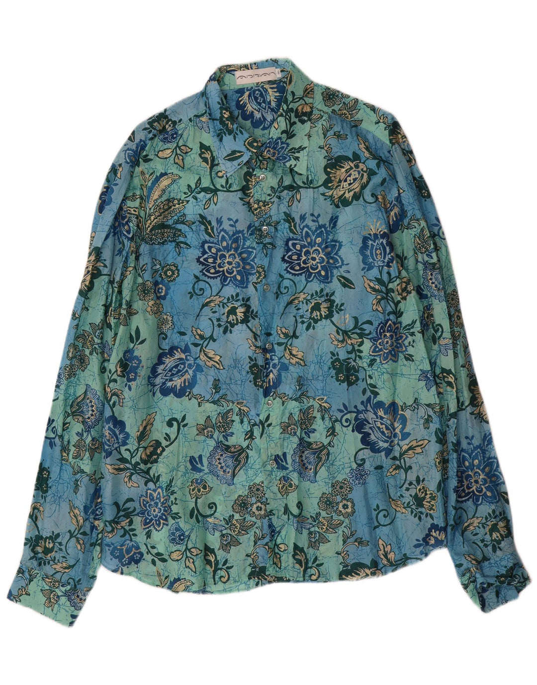 Koszula męska w stylu vintage 2XL Niebieska, jedwabna w kwiaty