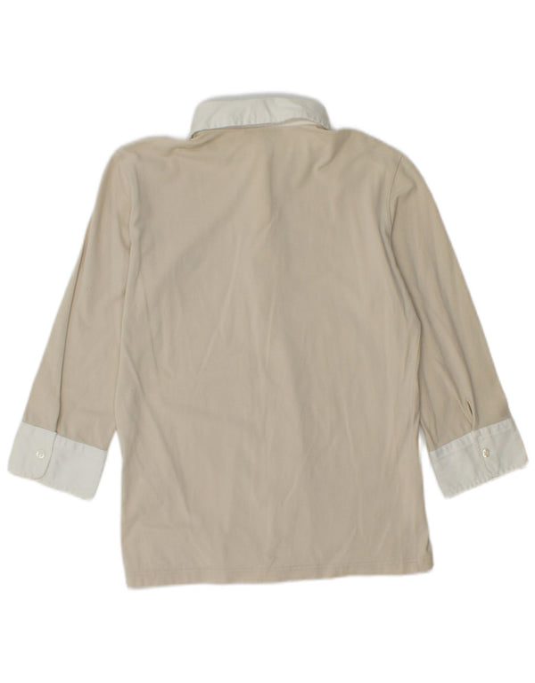 Damska koszula pulowerowa z rękawem 3/4 FRED PERRY UK 14, duża, beżowa, z blokami kolorów