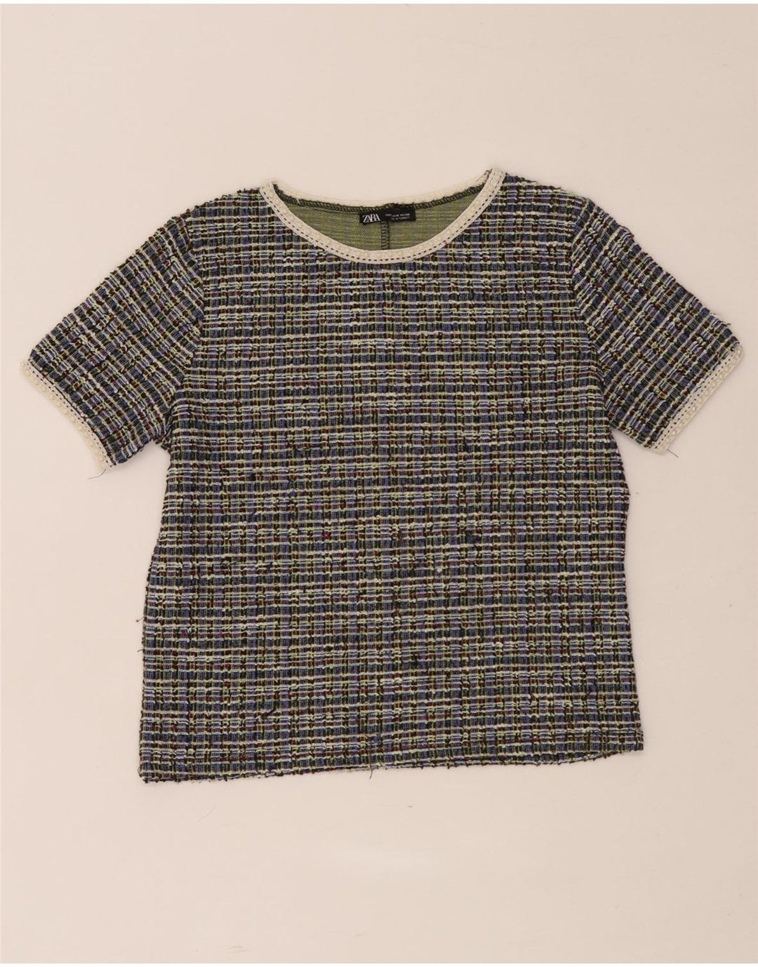 Damski T-shirt Zara Crop Top UK 12 Średni, wielokolorowy poliester w kratkę