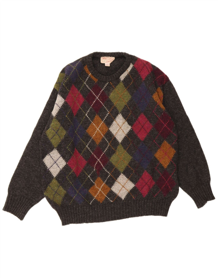 Męski sweter z okrągłym dekoltem Rifle XL Szary Argyle/Diamentowa wełna