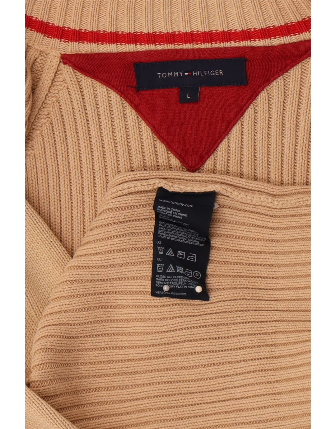 Sweter męski Tommy Hilfiger, duży, beżowy, bawełniany