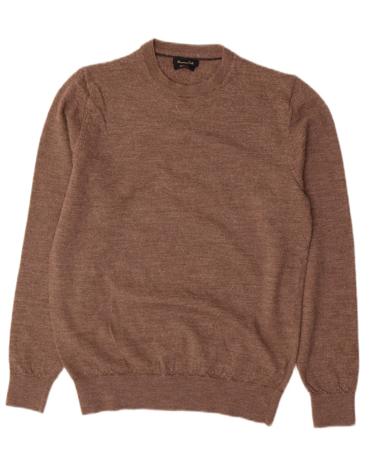 Sweter damski Massimo Dutti z okrągłym dekoltem UK 14, duży, brązowy, wełniany