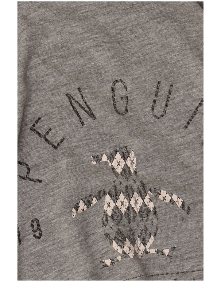 Męski T-shirt z grafiką Pingwin, duży, szary, bawełniany